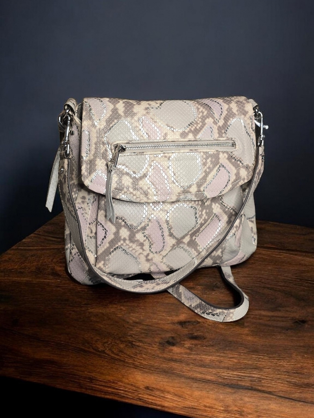 AIMEE KESTENBERG White &Pink Snake-Print Crossbody/ Shoulder Bag